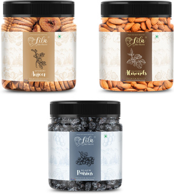 lila dry fruits Figs (250gm), Almond(250gm) & Black Raisin(250 gm) Combo | Kaju Badam Kishmish Figs, Almonds, Apricots(3 x 250 g)