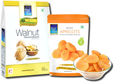 Tim Tim Premium Broken Walnut Kernels 250g and Premium Pitted Apricot 250g , Combo pack Walnuts, Apricots(2 x 250 g)