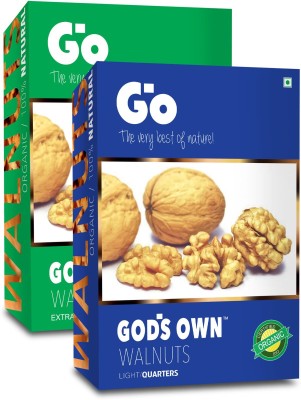 GOS GODS OWN Go Organic Walnut Dry Fruit Combo Pack of Extra Light Broken and Light Quarters Walnuts(2 x 250 g)