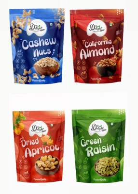 DRYDELIGHT Dry Fruit Combo Almond+Cashew+Raisin+Apricot | Each 200g | Healthy | Pack of 4( Almonds, Cashews, Raisins, Apricots(4 x 200 g)