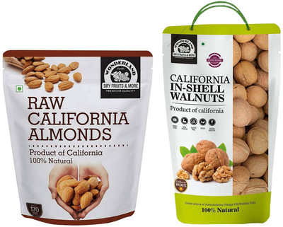 WONDERLAND Foods Dry Fruits Combo Pack - California Almond & Inshell Walnut 500 GR Each Assorted Nuts(2 x 0.5 kg)