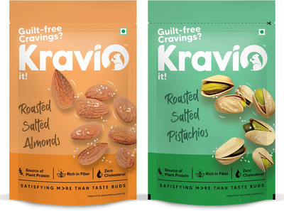 Kravio Combo Pack Roasted_Salted_Almonds_200gm & Roasted_Salted_Pistachios_200gm Almonds, Pistachios(2 x 200 g)