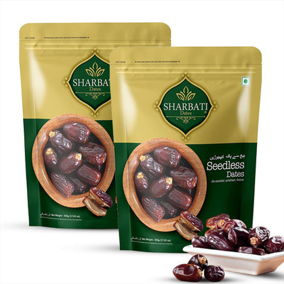 SHARBATI DATES Premium Seedless De-Seeded Dates 1kg (Pack of 2) Dates(2 x 500 g)