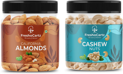 FreshoCartz Dry Fruits Combo | California Almonds & Cashew Nuts Combo | Kaju Badam Combo Cashews, Almonds(2 x 500 g)