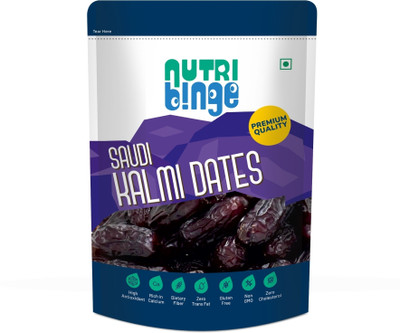 NUTRI BINGE Saudi Kalmi Dates, Natural Khajoor/Khajur, Soft and Chewy Dates(200 g)