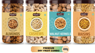 Grannys Dryfruits kaju badam akhrot kishmish combo pack of 4(4x100g) premium mix dry fruits Almonds, Cashews, Walnuts, Raisins(4 x 100 g)