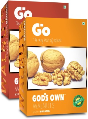 GOS GODS OWN Go Organic Walnut Dry Fruit Combo Pack of Extra Light Quarters and Light Broken, Walnuts(2 x 250 g)