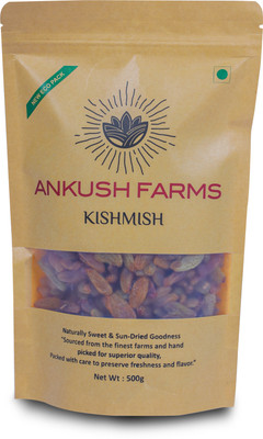 ANKUSH Farms Golden Long Raisins, High in Fiber and Iron, Natural Sun-Dried, 500g Raisins(1 x 500 g)