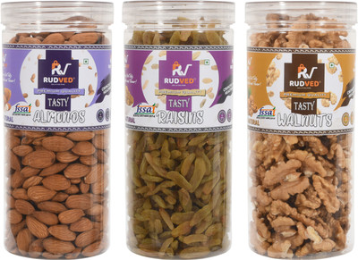 Rudved Dry fruits combo pack of Healthy 3 Jar Badam Kishmish Akhrot Almonds, Raisins, Walnuts(3 x 750 g)