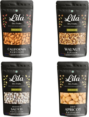 lila dry fruits Almond(100gm), Walnut (100gm), Pistachios (100gm) & Apricot(100 gm) Combo Almonds, Walnuts, Pistachios, Apricots(4 x 100 g)