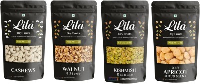 lila dry fruits Cashew(100gm), Walnut (100gm), Green Raisin (100gm) & Apricots(100 gm) Combo Cashews, Walnuts, Raisins, Apricots(4 x 100 g)