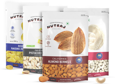 Nutraj Daily Needs Combo 250gm Each (Pack Of 4) Pistachios, Cashews, Almonds, Raisins  (4 X 250 G) For Rs. 699 @ 57 %