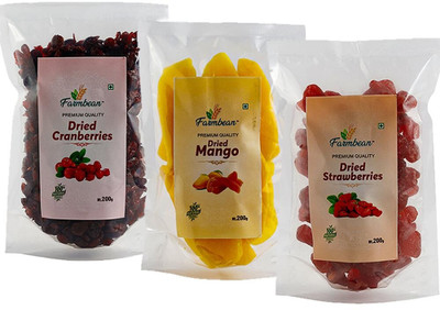 Farmbean Dehydrated Fruits Combo |Mango 200g,Cranberries 200g ,Strawberries 200g Mango, Strawberries, Cranberries(3 x 200 g)