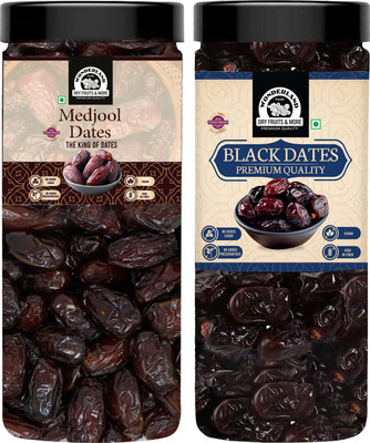 Wonderland Foods Premium Black Dates 400g & Medjool Dates 400g Dates Combo Dates(2 x 400 g)
