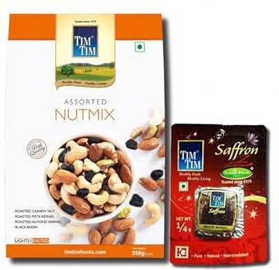 Tim Tim Premium Assorted Nutmix 250gm and Original Kashmiri Saffron (A+++ Grade)1/4 gm,(2 x 125 g)