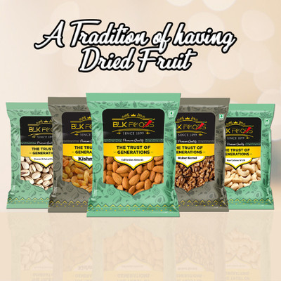 BLK FOODS Dry fruits combo pack of Healthy i Badam Kaju Pista Kishmish Akhrot (150g X 5 ) Cashews, Almonds, Pistachios, Walnuts, Raisins(5 x 150 g)