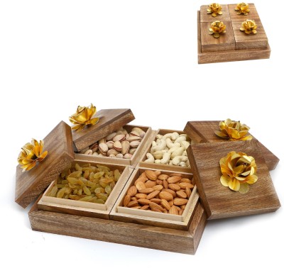 Ghasitaram Gifts Dry fruits-Wooden 4 Dryfruits Box Assorted Nuts(4 x 100 g)