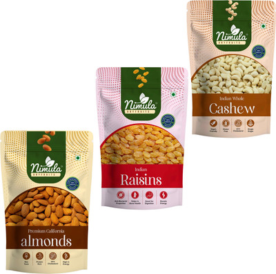 nimula Dry Fruits Combo Pack of Almond, Cashew, Raisins | kaju badam kismish (600g) Almonds, Raisins, Cashews(3 x 200 g)