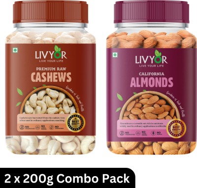 LIVYOR Cashew & Almonds Combo Pack | Kaju Badam (2 x 200g) Cashews, Almonds(2 x 200 g)