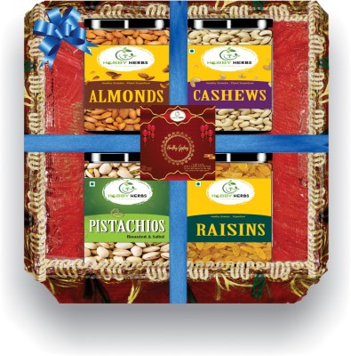 Hobby Herbs Dryfruits Gift Pack Almonds , Cashew , Pistachios & Raisins 400gm |dryfruit box| Almonds, Cashews, Raisins, Pistachios(4 x 100 g)
