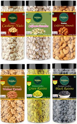 Waaho Combo Of Cashews, Almond, Walnuts, Raisins, BlackRaisins & Pista (6x200)1200gm Cashews, Almonds, Walnuts, Pistachios, Raisins, Raisins(6 x 200 g)