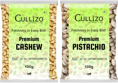 CULLIZO PRIMIUM QUALITY RAW CASHEWNUTS (2 x 100 g)& DRY CALIFORNIA PISTACHIO(2 x 100 g) Cashews, Pistachios(2 x 200 g)