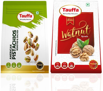 Tauffa Roasted Pistachios & Gold Class Walnut Kernels – Crunchy & Healthy Dry Fruits Walnuts, Cashews(2 x 250 g)