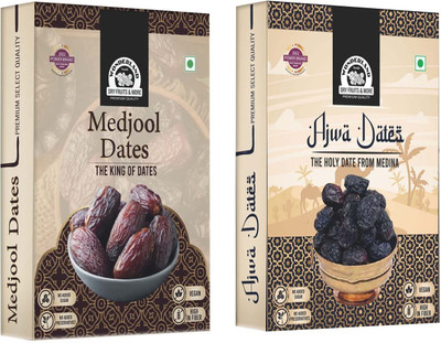 WONDERLAND Foods Premium Dates Medjool 200g & Ajwa 200g Combo 400g Dates(2 x 200 g)
