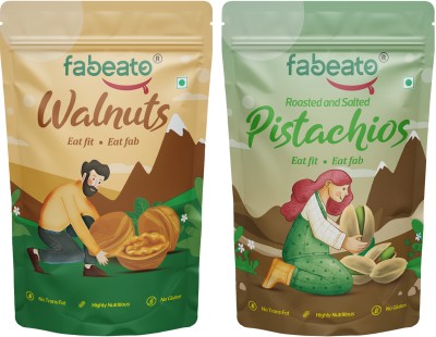 Fabeato Premium Roasted and Salted Pistachios & NaturalCalifornia (Akhrot Giri) Walnut Kernels(2 x 200 g)