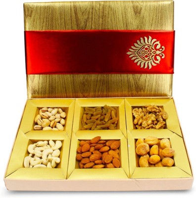 Sapphire Foods Combo For All Festivals Gift Hamper Dry Fruit Golden Red Wooden Box (SF192) Assorted Nuts(700 g)