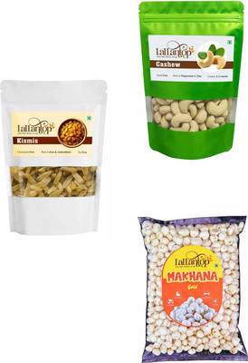 LALLANTOP Kismish 250g | Cashew 250g | Makhana gold 100g Healthy Dry Fruits Combo Pack Raisins, Cashews, Fox Nut(3 x 200 g)