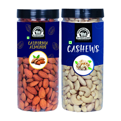 WONDERLAND Premium Almond (500g) and Cashew (500g) 1kg dry fruits combo pack Almonds, Cashews(2 x 0.5 kg)