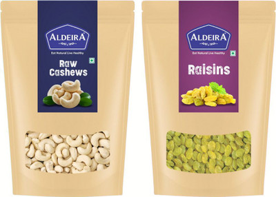Aldeira Premium Raw Cashew Nuts (200g) and Green Raisins (200g) Dry Fruits Combo Pack- Cashews, Raisins(2 x 200 g)