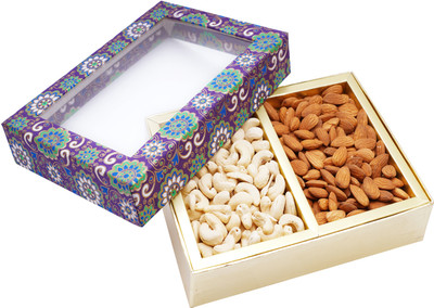 Ghasitaram Gifts 2 Part Printed Dryfruit Box of Cashews and Almonds(1 x 300 g)