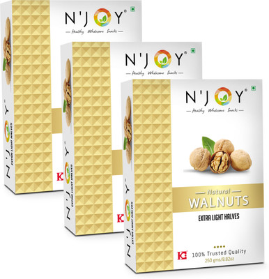 N'Joy Natural Extra Light Halves Walnuts kernels(Without Shell) Walnuts(3 x 250 g)