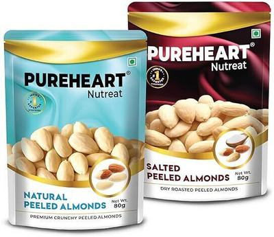 PUREHEART Nutreat Combo of Peeled | Almond Nuts Without Skin/Dried Badam/Dry Fruit | Almonds(2 x 80 g)