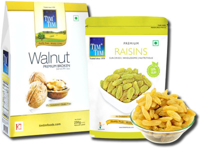 Tim Tim Premium Broken Walnut kernels 250g and Premium Raisins 250g, Walnuts, Raisins(2 x 250 g)