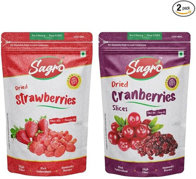 SAGRO Dried Cranberry & Strawberries | 2-in-1 Smart Combo Pack | 800g (400g x 2) Cranberries(2 x 5 g)