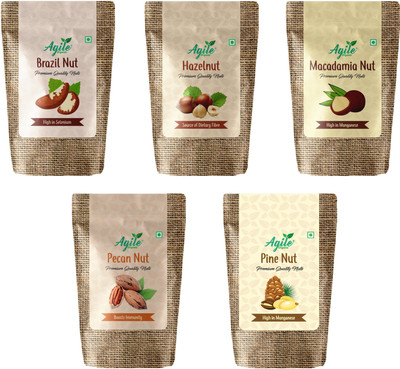 Agile Organic Exotic Nut Combo - 500 gm Classic Nuts Combo (100g Each pack) Brazil Nuts, Macadamia Nuts, Hazelnuts, Pecans, Pine Nuts(5 x 100 g)