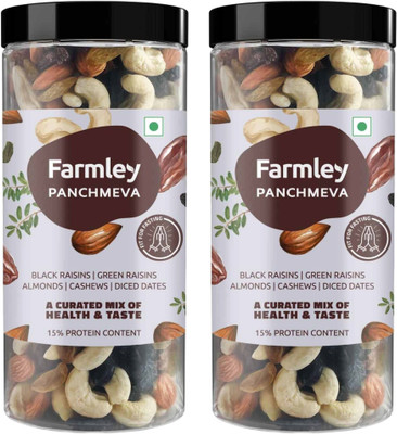Farmley Mix Dry Fruit - Panchmeva -Almond,Cashew,Dates,Black Raisin,Green(2 x 425 g)
