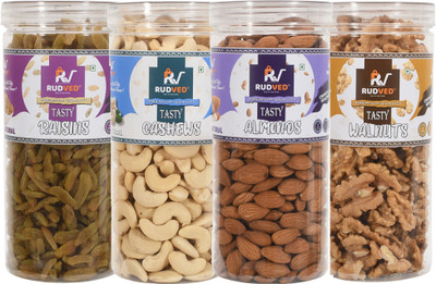 Rudved Dry Fruits Jar Combo Pack of 4 X 400 gm Almonds Cashew Raisins Walnuts(4 x 400 g)