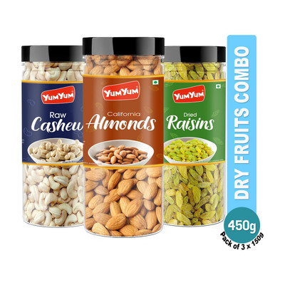 YUM YUM Almond Cashew Raisin Dry Fruits Combo Offer Badam Kaju Kishmish Almonds, Cashews, Raisins(3 x 150 g)