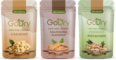 GoDry Whole Cashews(100g), California Almonds(100g), Pistachios Roasted & Salted(100g) Cashews, Almonds, Pistachios(3 x 100 g)