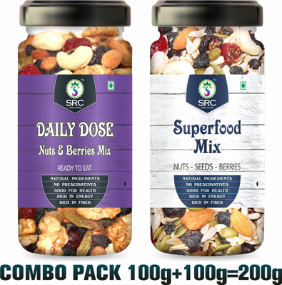 SRC Creations Daily Dose 100g + Superfood Mix 100g Jar Pack | Breakfast Food Trail Mixture Assorted Seeds & Nuts(2 x 100 g)