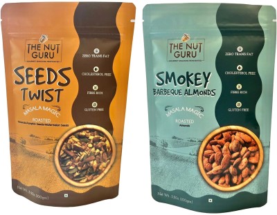 THE NUT GURU Roasted Magic Masala Seeds Twists and Smokey Barbeque Almonds Almonds(2 x 100 g)