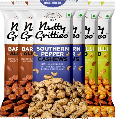 Nutty Gritties Grab And Go Flavoured Combo | 240g Thai Chilli, Southern Pepper Cashew, Barbeque Almonds(6 x 40 g)