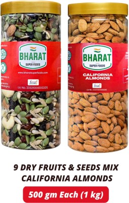 Bharat Super Foods Dry Fruit Combo - 9 Dry Fruits & Seeds Mix & California Almonds – 500gm Each Almonds, Assorted Seeds & Nuts(2 x 0.5 kg)