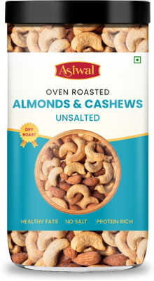 Asiwal Roasted Almonds & Cashews Mix Unsalted | Slow Oven Roasted Kaju Badam Mix Almonds, Cashews(1 x 200 g)