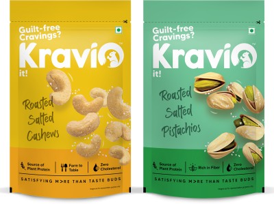 Kravio Combo Pack Roasted_Salted_Cashews_200gm & Roasted_Salted_Pistachios_200gm Cashews, Pistachios(2 x 200 g)