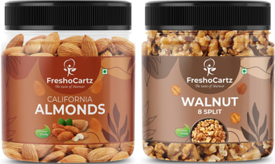 FreshoCartz Dry Fruits Combo | Almonds and Walnut 500gm Each | Badam Akhrot Combo Almonds, Walnuts(2 x 500 g)